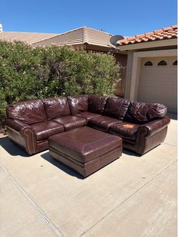 Leather Sectional Couch with Ottoman