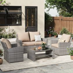 (New in box) Wicker Patio Furniture Set, 4 Piece Outdoor Sectional Conversation Sets