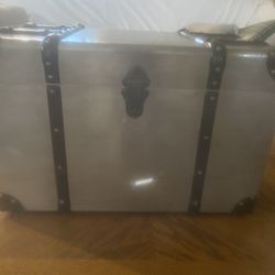 Silver Chest With Brown Leather Trim