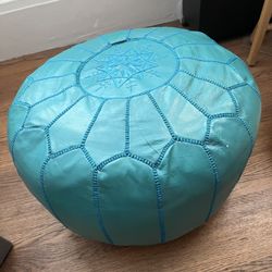 Turquoise Moroccan Leather Pouf