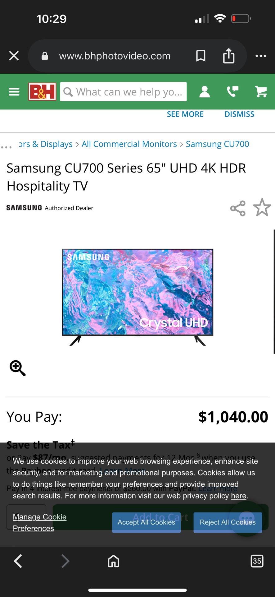 65” Samsung Crystal UHD 