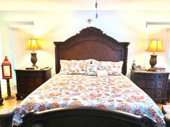 California king wood and marble bed