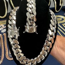 👑14K Stamped White Gold Miami Cuban Set Chain & Bracelet Heavy Premium Quality 👑
