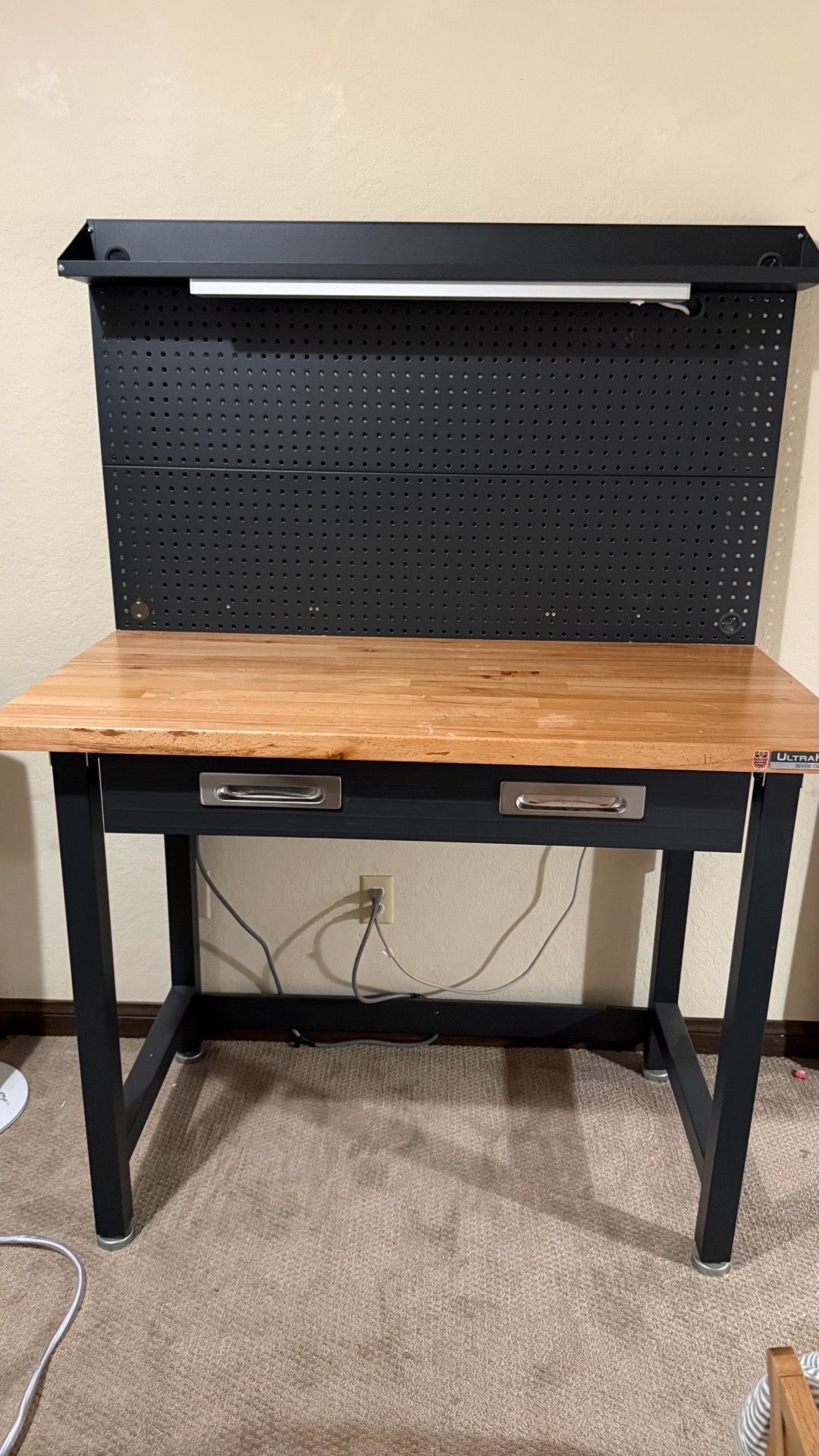***NEED GONE*** Pegboard Workbench with light and chair