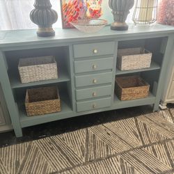 Greenish Tv Stand W/ Gold Knobs