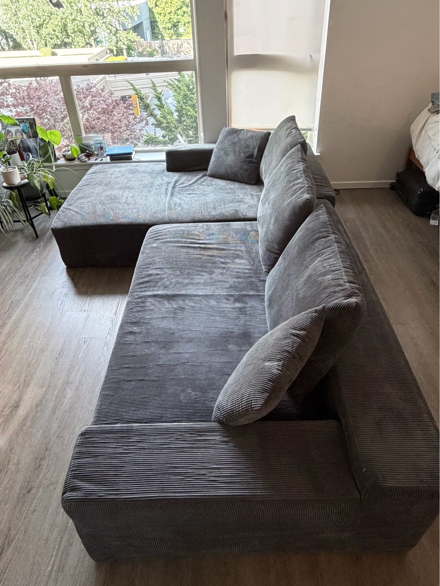 Grey corduroy cloud boneless couch