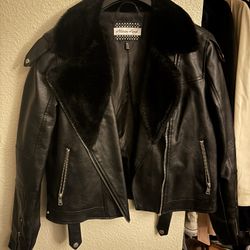 Black  Fur & Leather Jacket For Women