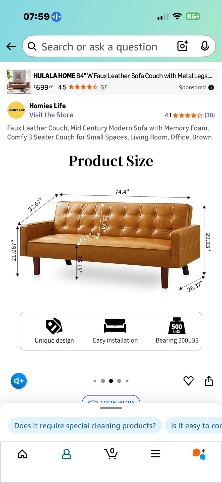 Leather Counch Futon