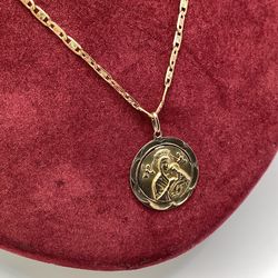 Gucci 14K Necklace + Virgin Mary With Baby Jesus Pendant