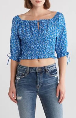 Floral Blue Smocked Crop Top women summer Vigoss M medium NEW NWT