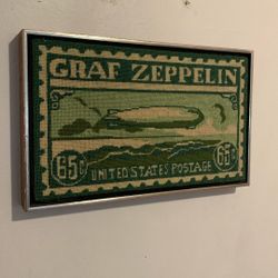 Graf Zeppelin 65¢ Stamp Textile Wall Art – Framed Vintage-Inspired Decor 
