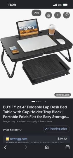 BUYIFY Foldable Lap Desk Bed Table w/ Cup Holder Tray