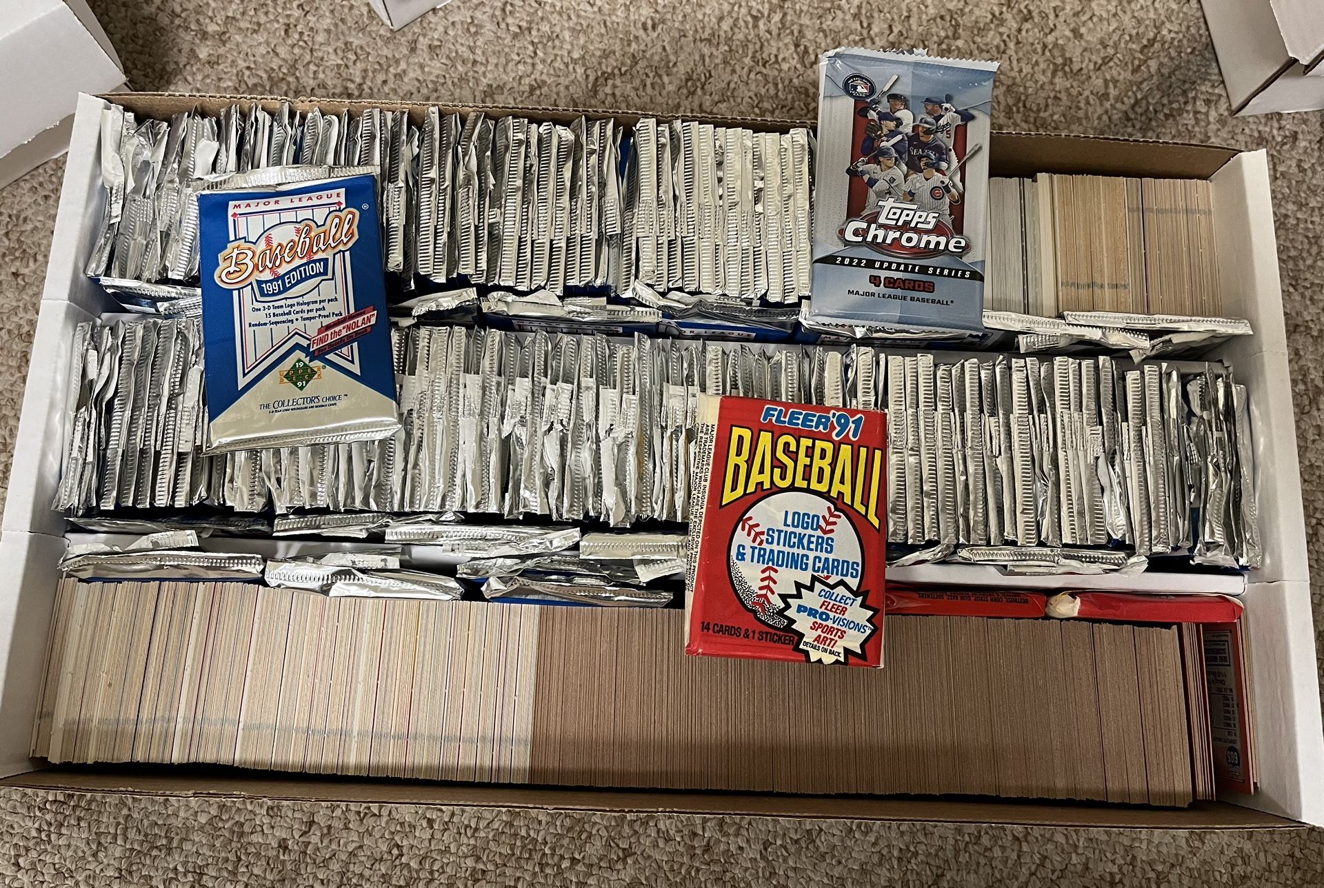 Box of Open Baseball Card Packs