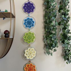 7 Chakra Wall Hanging ✨ Silver Hoop Crochet Mandala Decor (Handmade) 