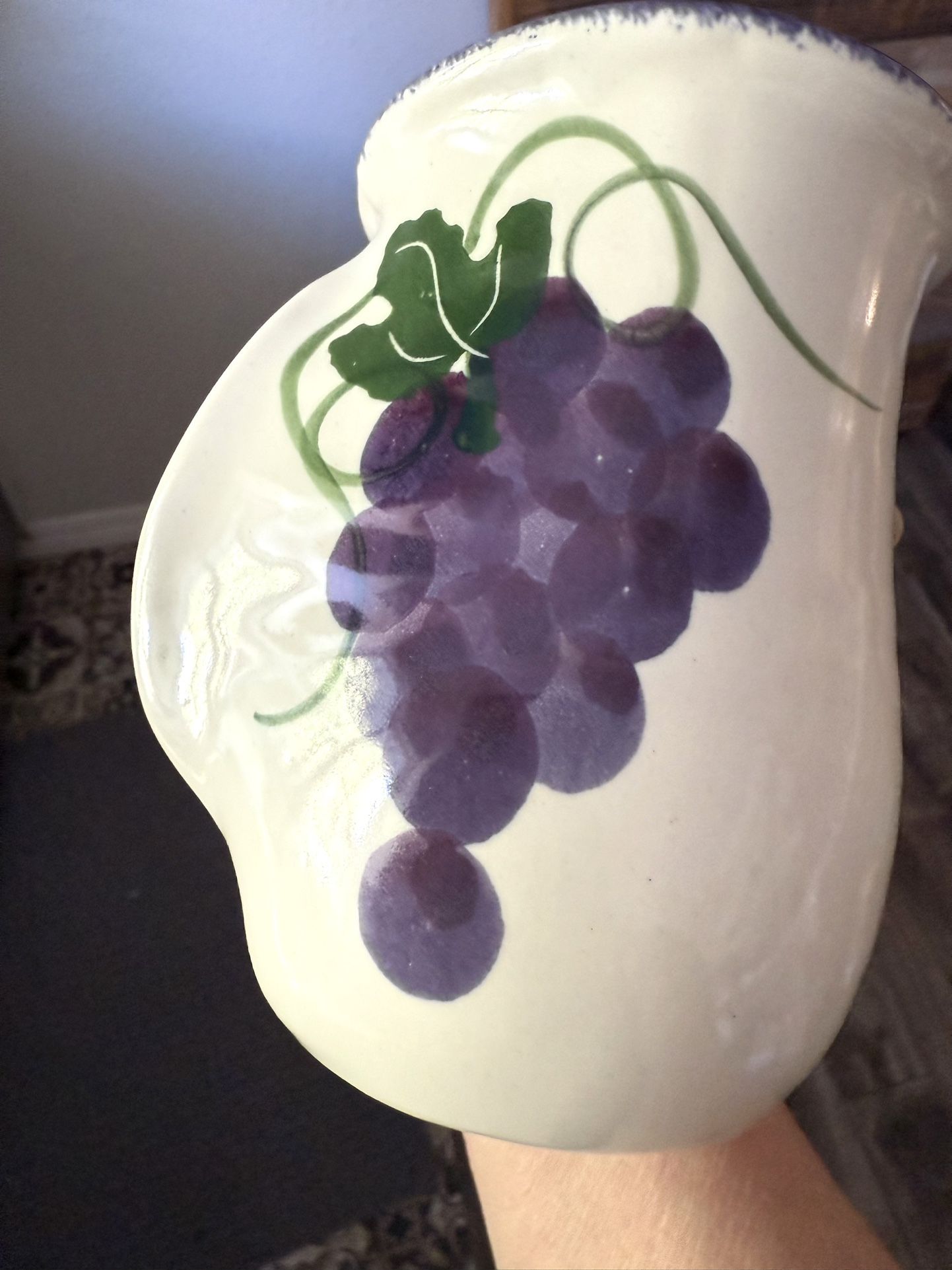 Studio Pottery Signed Neher Hand Warming Coffee/Tea Mug with Prple Grapes & Foliage