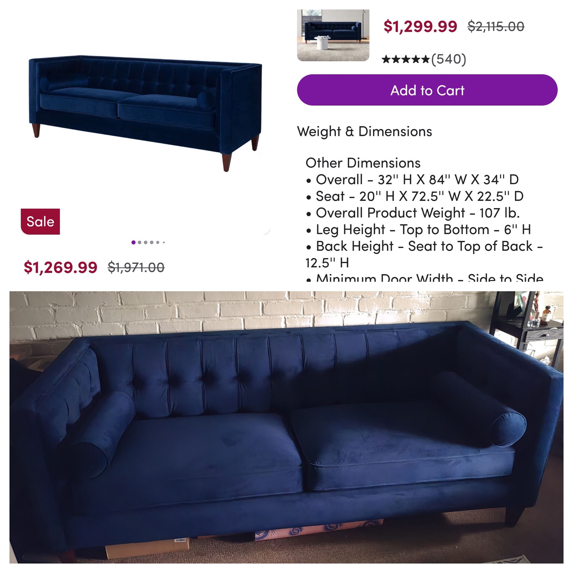 Absolutely Gorgeous Velvet And Wood Sofa