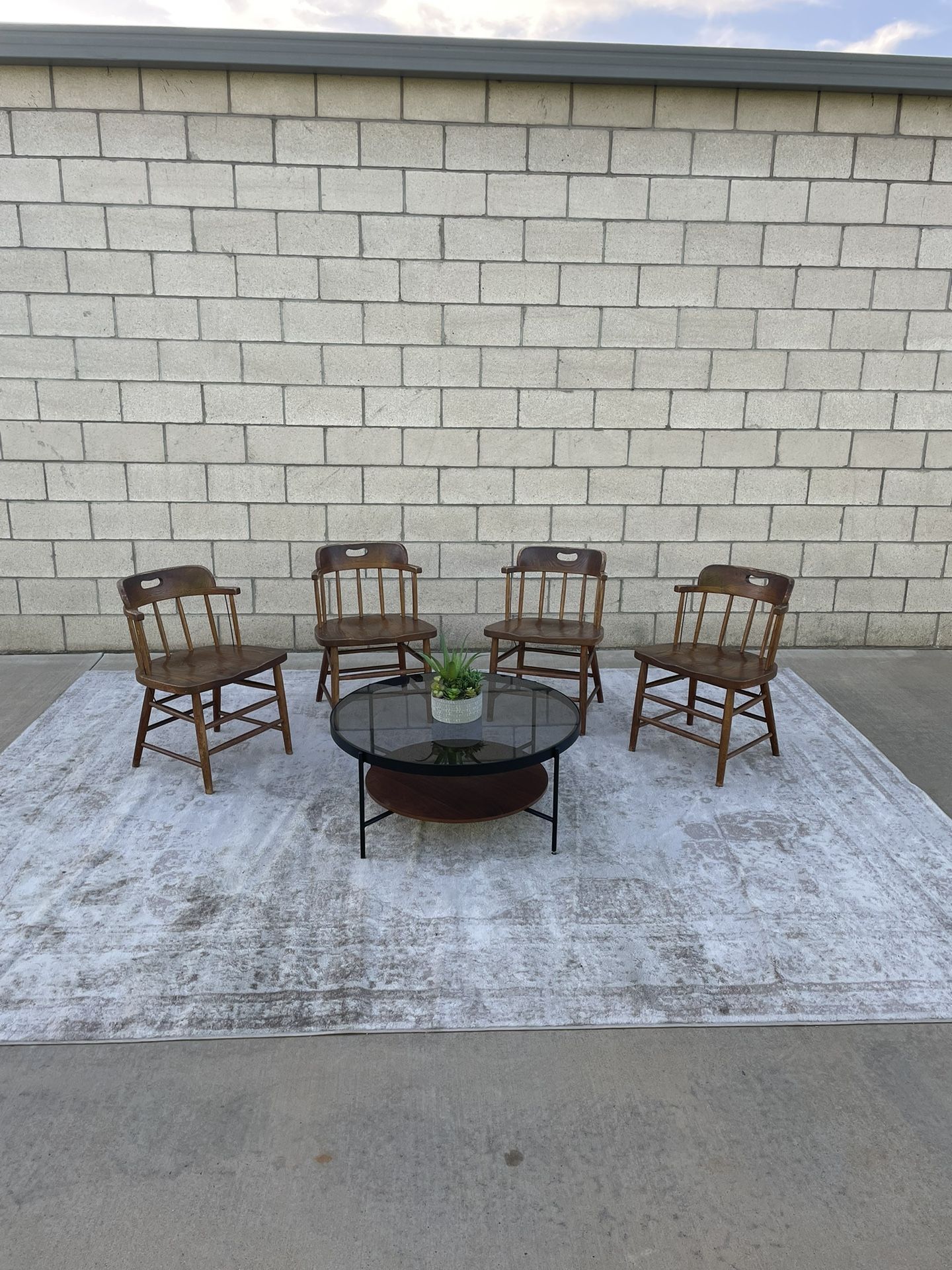 Rare Antique Mid 19th Century Captain Oak Chair Set of 4