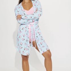 What’s Up Peaches 🍑 3 Piece PJ Robe Short Set - Blue