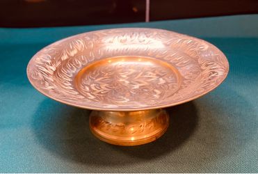 Vintage and beautiful solid brass etched pedestal dish