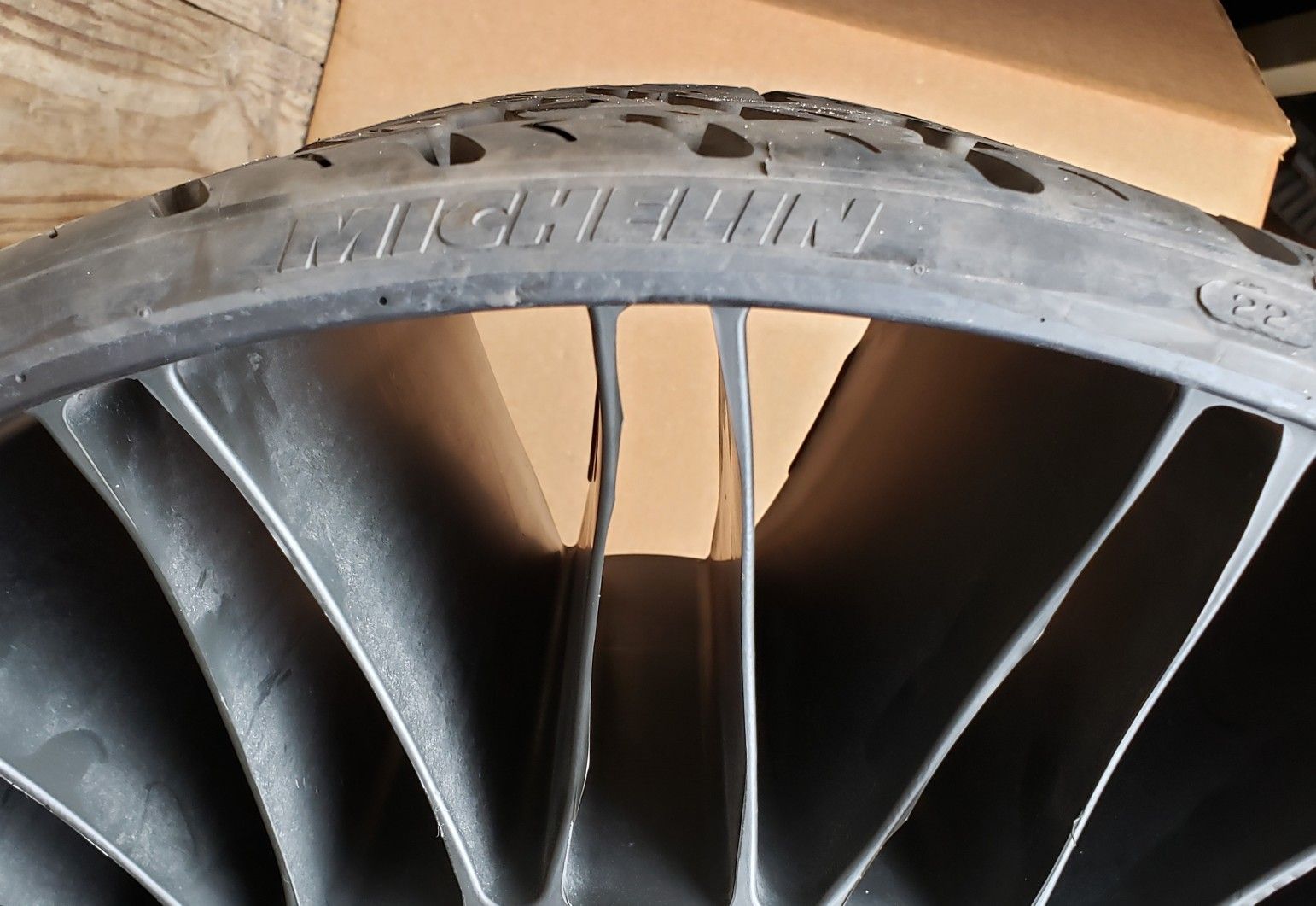 Pair of 26x12N12 Michelin "X Tweel Turf" lawnmower tire/wheel assembly