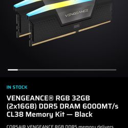 Vegeance RGB 32 GB(2x16GB) DDR5 Dram 6000mt/s