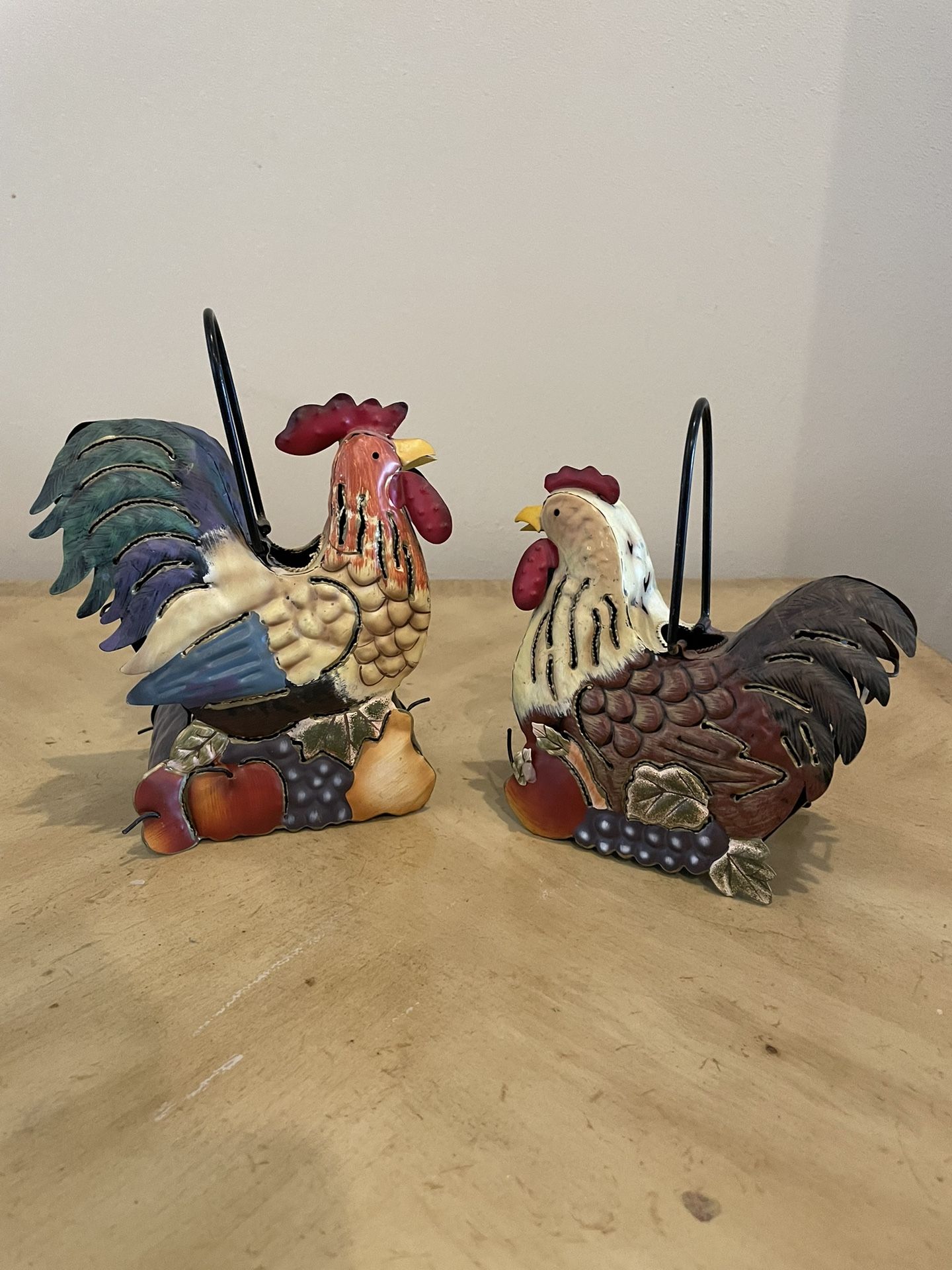 ROOSTER & HEN CANDLE LIGHT HOLDERS