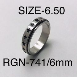 Stainless Steel Star Carved Spinner Ring Band For Men & Women with: RGN-741/Size-6.50