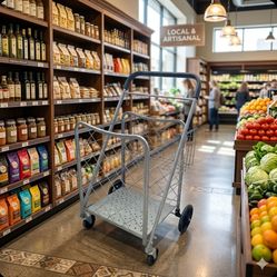 🔥 dbest Cruiser Cart Deluxe Folding Grocery Laundry Utility Shopping Cart Heavy Duty Silver Portable