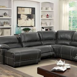 🔥SPECIAL OFFER 🔥 Brand New Black Breathable Leatherette Reclining Sectional Sofa
