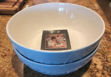 DOWAN Large Mixing Bowls, Ceramic Serving Bowls, Salad Bowls 120 Oz 10" Blue Fruit Bowls for Modern Home, Set of 2