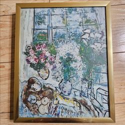 Marc Chagall  "The White Window" (La Fenêtre Blanche) Lithograph? Print Vintage 1955 - Metal and Wood Framing (Heavy) 10.5" L x 8.5" W