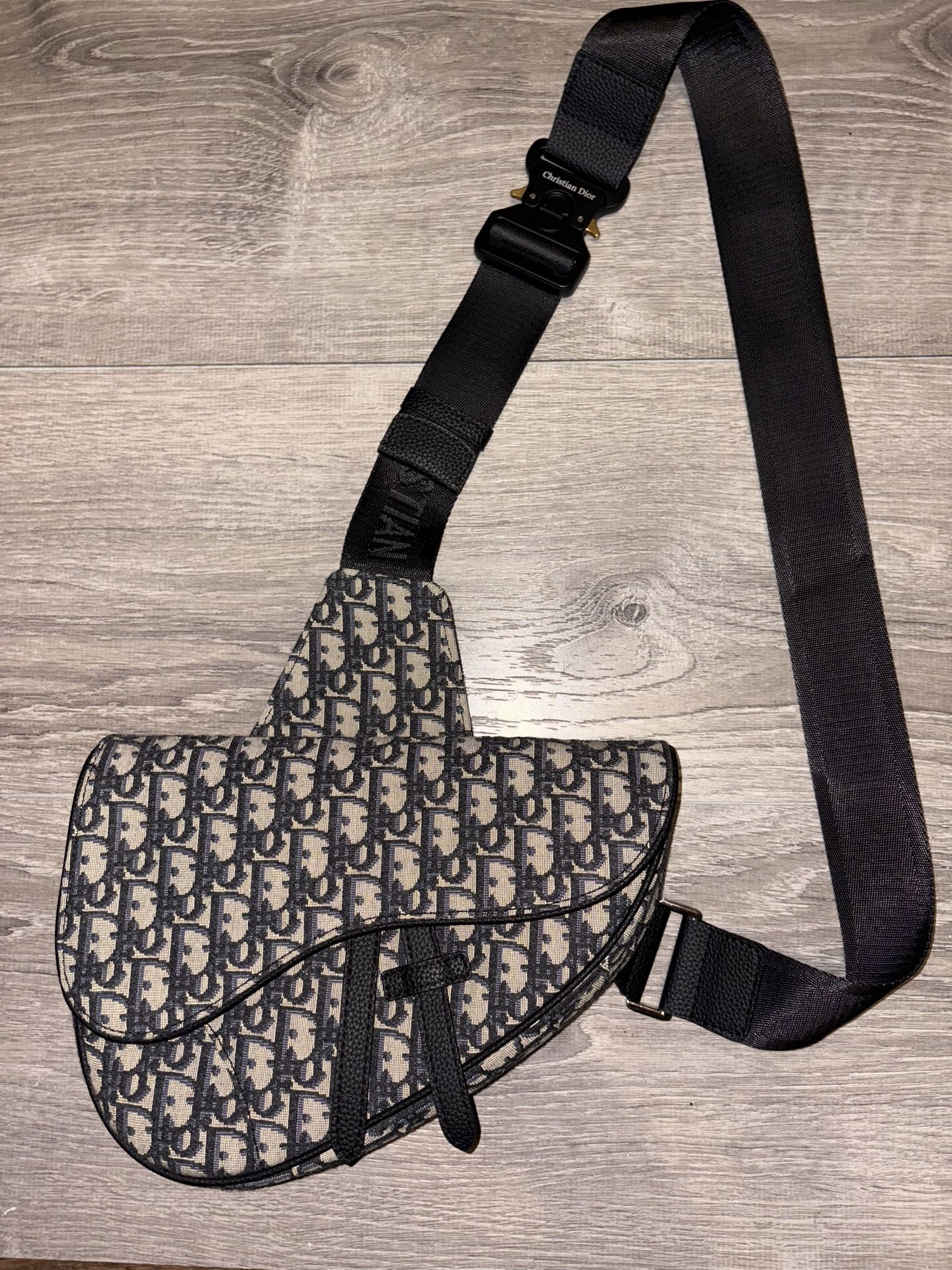 Dior Beige And Black Saddle Bag