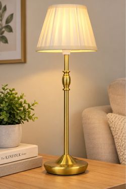Brass Table Lamp with Pleated Shade