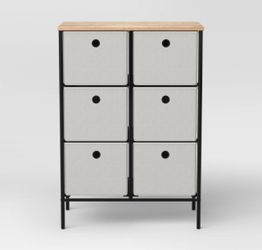 Fabric 6 Bin Tall Vertical Dresser Black Frame