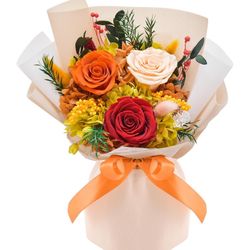Brand New Preserved Flowers Bouquet,Handmade Orange Rose Bouquets Lasting 3-5 Years, Luxury Gift Box,Birthday Flowers Gifts