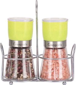 Grenprofa Salt Pepper Mill Grinder Refillable with Stainless Steel Holder, Coarse to Fine Adjustable Ceramic Grinder, Anti-slip Glass, 6 Ounce Small P
