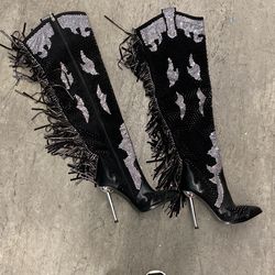 MOVE OUT SALE - Black Rhinestone Boots Size 7