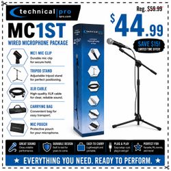 Professional Microphone Stand Package Carrying Bag Mic Clip XLR Cable Adjustable Tripod MC1ST 🚨 Payment Options Available 🚨 No Credit Needed 🚨