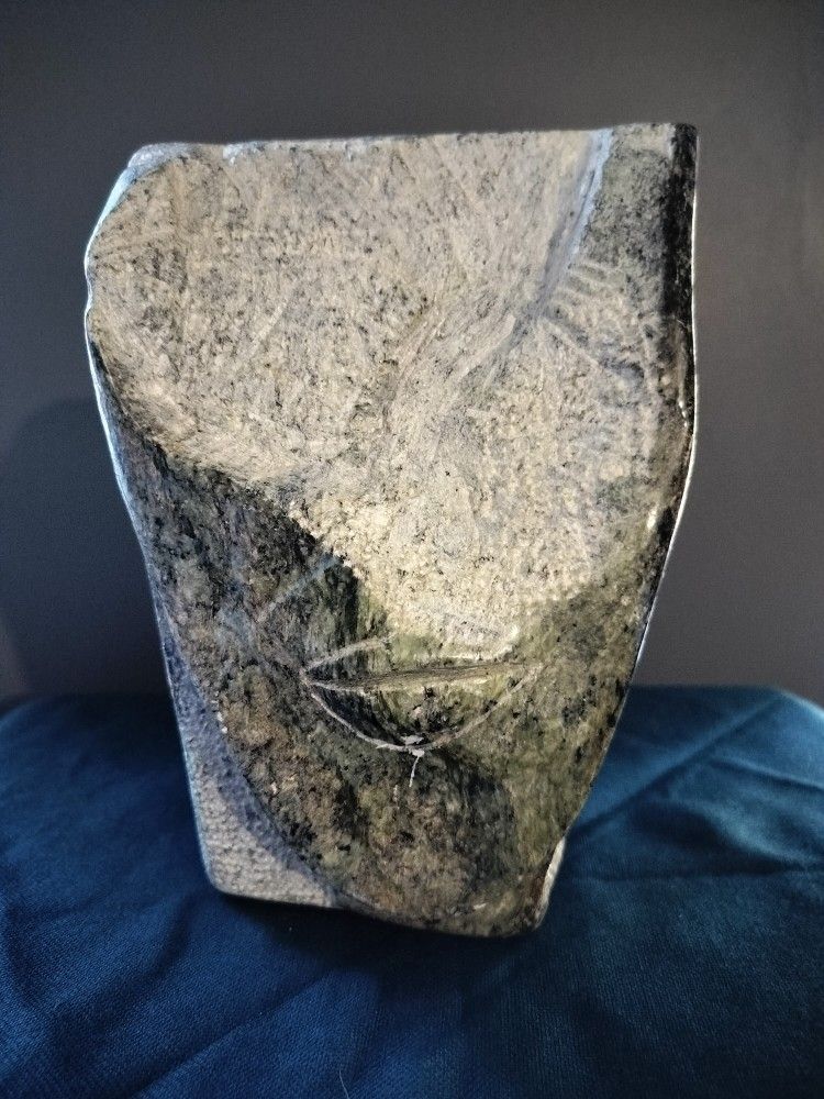 Hand-Carved Granite Stone Face Sculpture • Primitive Modern Art • 11 lbs