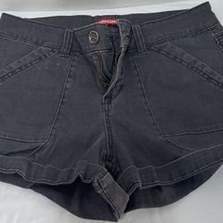 Casual black denim shorts by UNIONBAY. Front pockets and belt loops. Button and zipper front closure. Soft washed look for easy styling.
