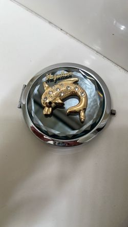Beautiful heavy metal mirror 🪞 Dolphin 🐬 rhinestones rare