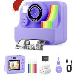 1080P Kids Instant Print Camera - Kids Camera for Girls and Boys, Ages 3-12, Portable Toy with 32GB SD Card & 3 Rolls Printing Paper - Best Christmas