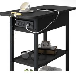 End Table with Charging Station, Flip Top Side Table