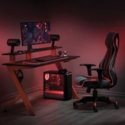 n Gaming Desk with Bluetooth RGB LED  lights, 3-Port Magnetic Smart Power USB Hub and Monitor Shelf