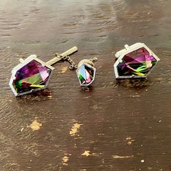 STUNNING Swarovski Cufflinks andTie Tack by Swank