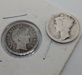 SET 1916S Barber Transitional Dime, 1917 Mercury 2nd Yr Of New Design Dime 