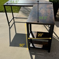 Wooden Corner Desk With 2 shelves - 54.5” x 54.5”
