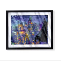 Batman Overlooking Gotham custom art in black frame