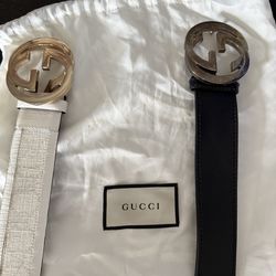 Gucci belts.  Authentic size 38.   The black one needs buckle polished.   The white one needs some refurbishing.   Both for $190