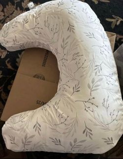 Boppy Firm Ergonomic Nursing Pillow - Gray Gentle Leaves (Washable Cover)